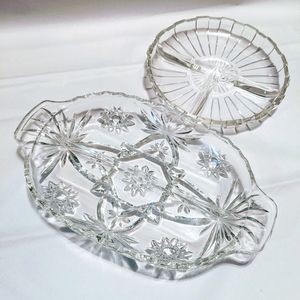 2 Sm Glass Candy / Dip / Relish / Condiments Tray / dish, cut glass